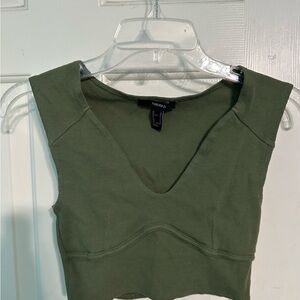 Forever 21 Olive Green Fitted Crop Tank Top